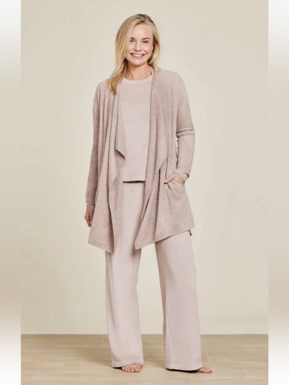 Barefoot Dreams Cozychic Lite Island Wrap Cardigan 903 Pockets Taupe Rose S/M